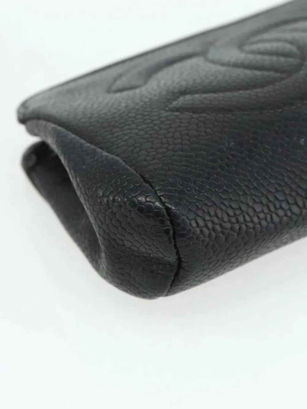 CHANEL Coin Purse Grained Calf Skin Black Gold CC Auth bs34754